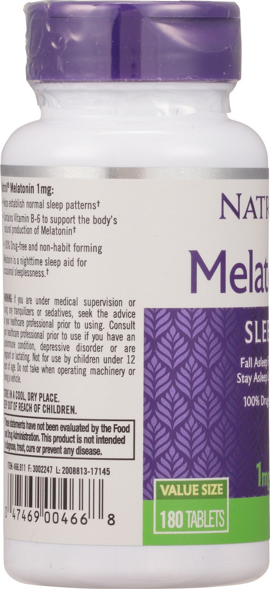 slide 4 of 14, Natrol 1mg Melatonin Sleep Aid Tablets, Fall Asleep Faster, Stay Asleep Longer, Dietary Supplement, 180 Count, 180 ct