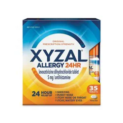 Xyzal 24 Hour Allergy Relief Medicine, Original Prescription Strength Antihistamine, Levocetirizine Dihydrochloride Tablets, 5 mg, 35 count