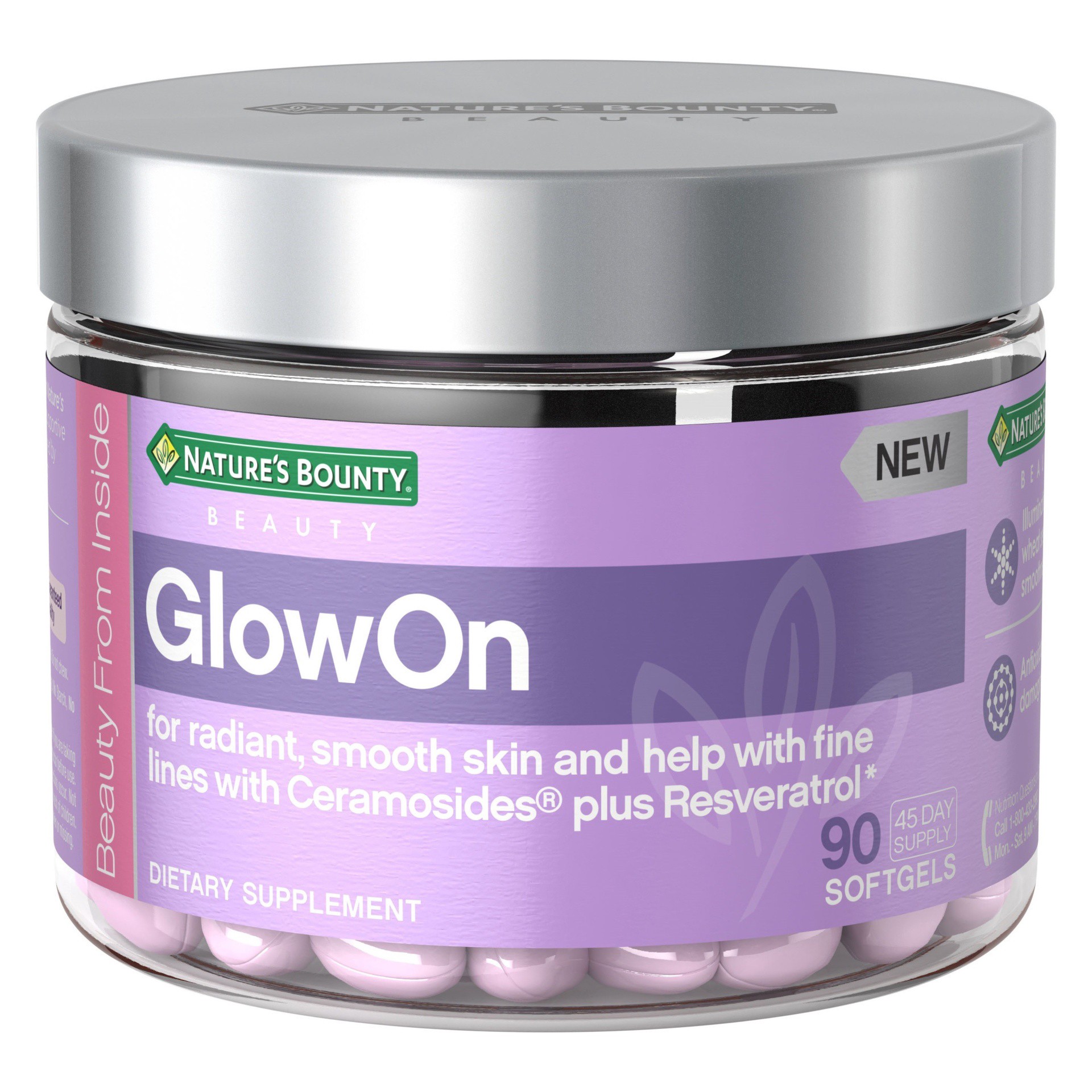 slide 1 of 6, Nature's Bounty GlowOn Dietary Supplement Softgels, 90 ct