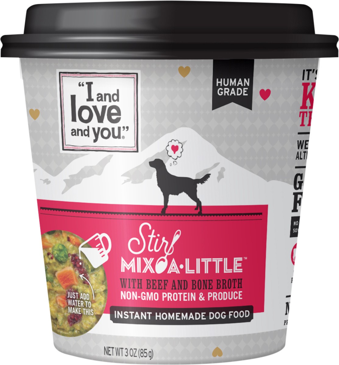 slide 2 of 2, I and Love and You Stir Mix-A-Little with Beef and Bone Broth Dog Food 3 oz, 3 oz