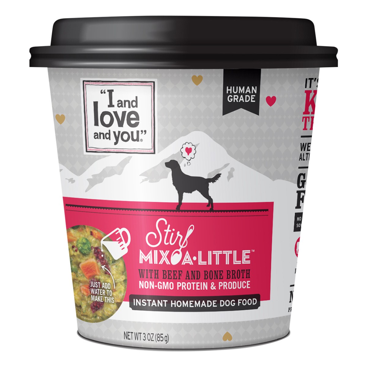 slide 1 of 2, I and Love and You Stir Mix-A-Little with Beef and Bone Broth Dog Food 3 oz, 3 oz