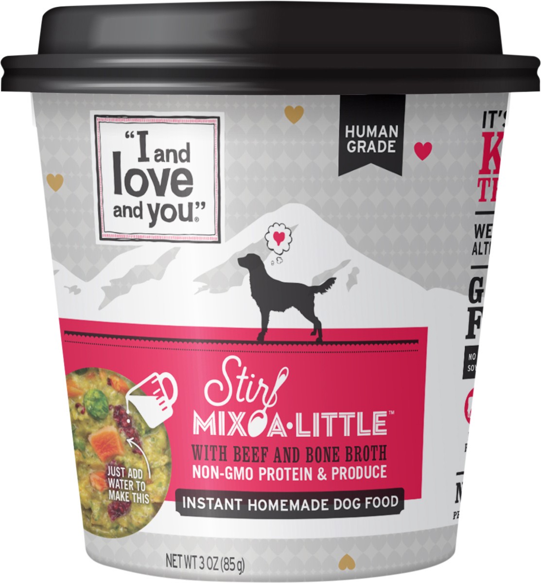 slide 1 of 2, I and Love and You Stir Mix-A-Little with Beef and Bone Broth Dog Food 3 oz, 3 oz