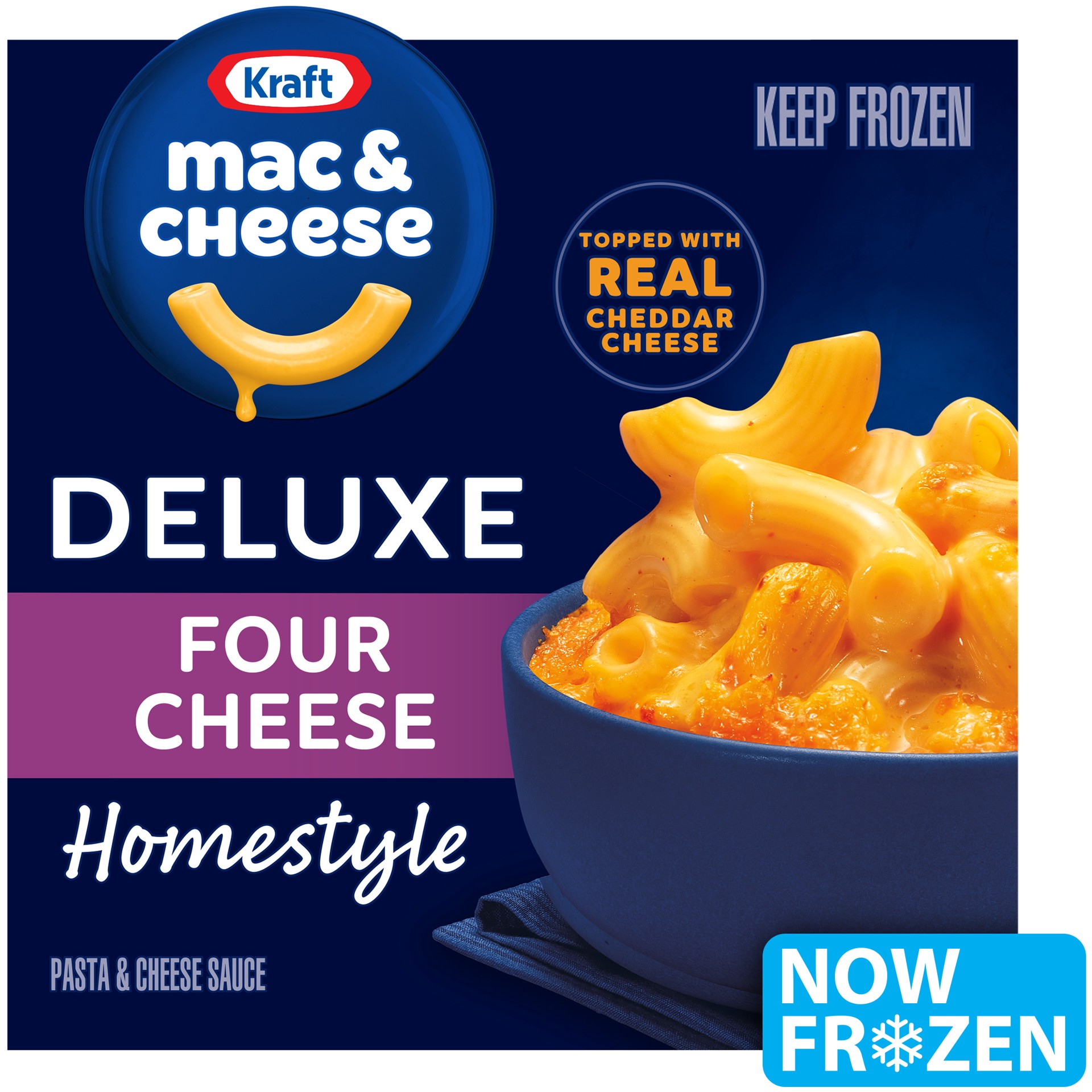 slide 1 of 7, Kraft Deluxe Frozen Meal, Four Cheese Mac & Cheese, Macaroni and Cheese Dinner, 12 oz, 12 oz