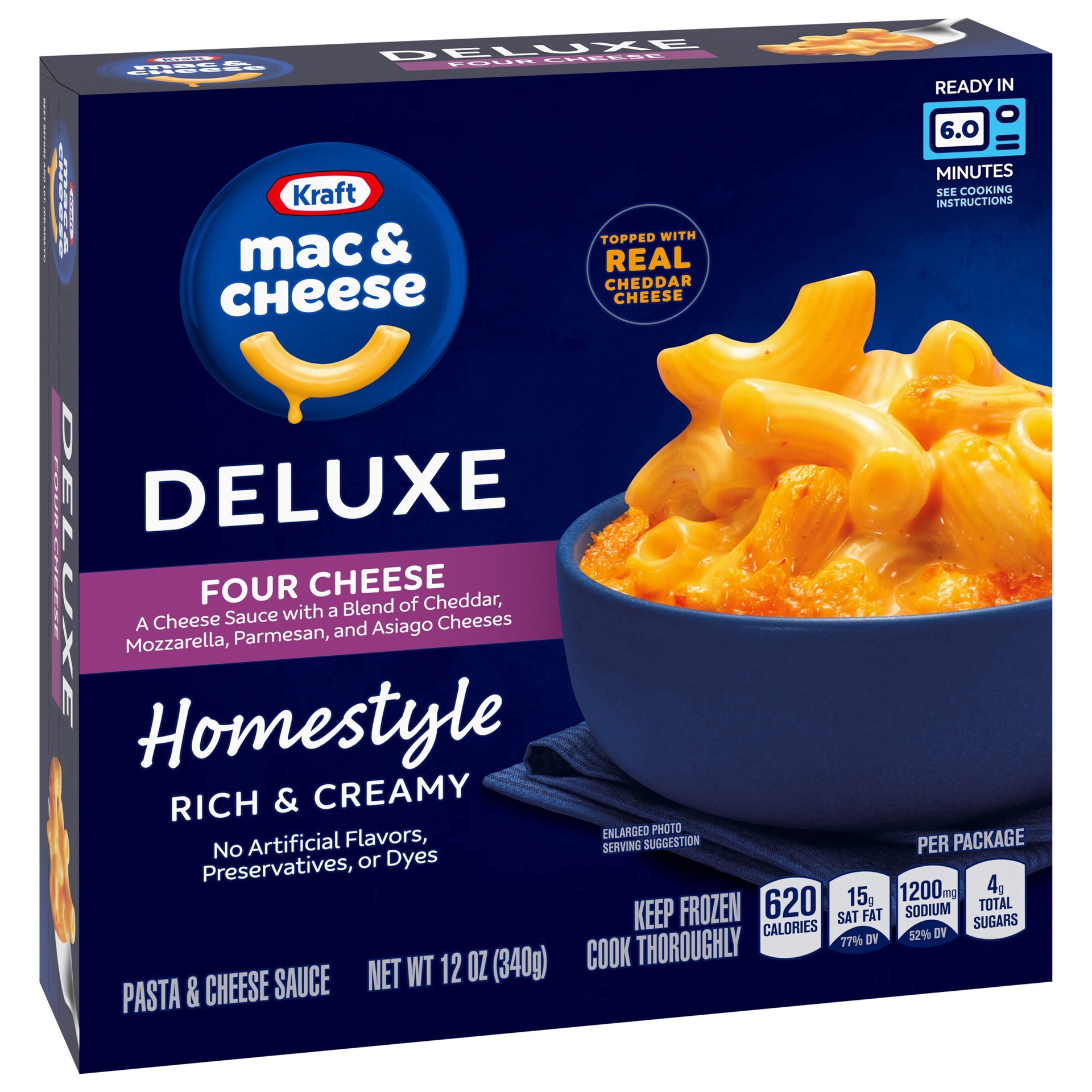 slide 5 of 7, Kraft Deluxe Frozen Meal, Four Cheese Mac & Cheese, Macaroni and Cheese Dinner, 12 oz, 12 oz