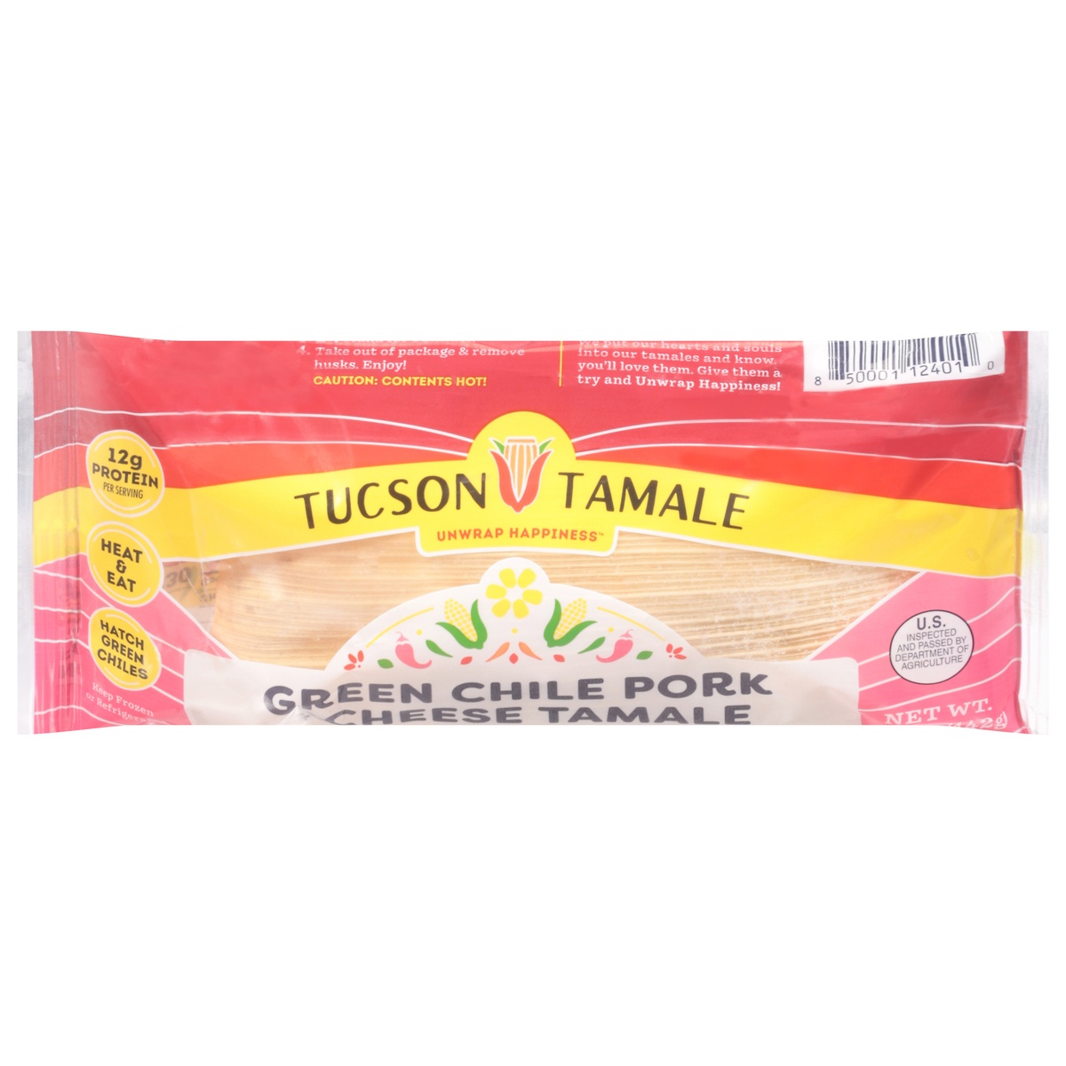 slide 1 of 1, Tucson Tamale Unwrap Happiness Green Chile Pork & Cheese Tamale 5 oz, 