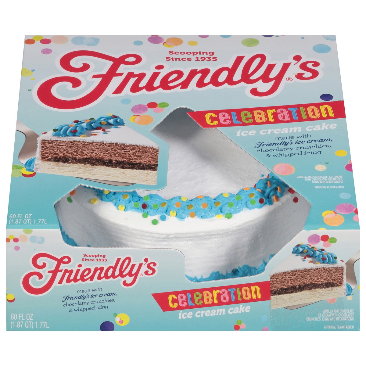 slide 1 of 14, Friendly's Celebration Ice Cream Cake 60 fl oz, 60 fl oz