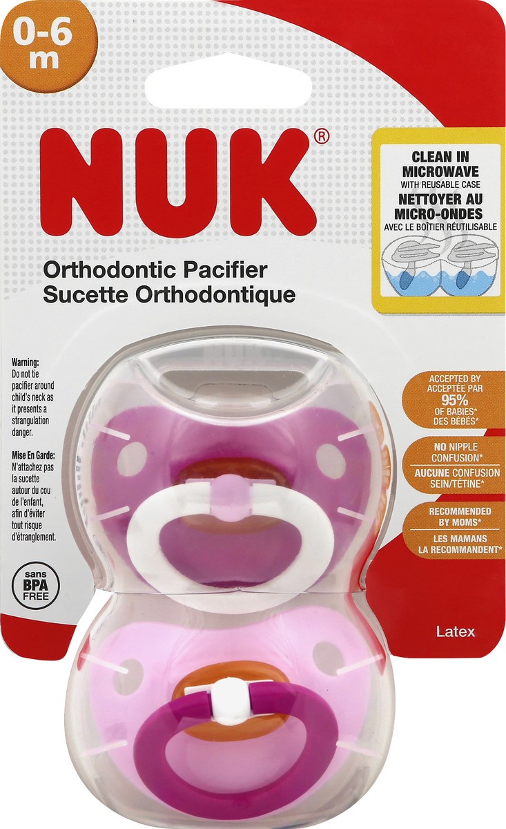 slide 1 of 9, NUK 0-6 Months Orthodontic Latex Pacifier 2 ea, 2 ct