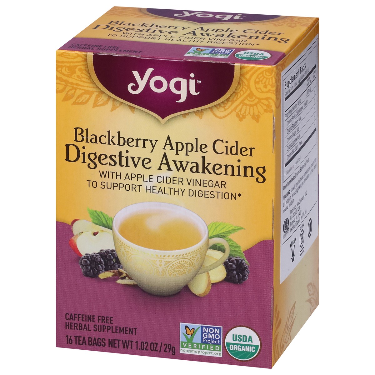 slide 5 of 9, Yogi Tea Bags Digestive Awakening Blackberry Apple Cider Herbal Supplement 16 Tea Bags - 16 ct, 16 ct