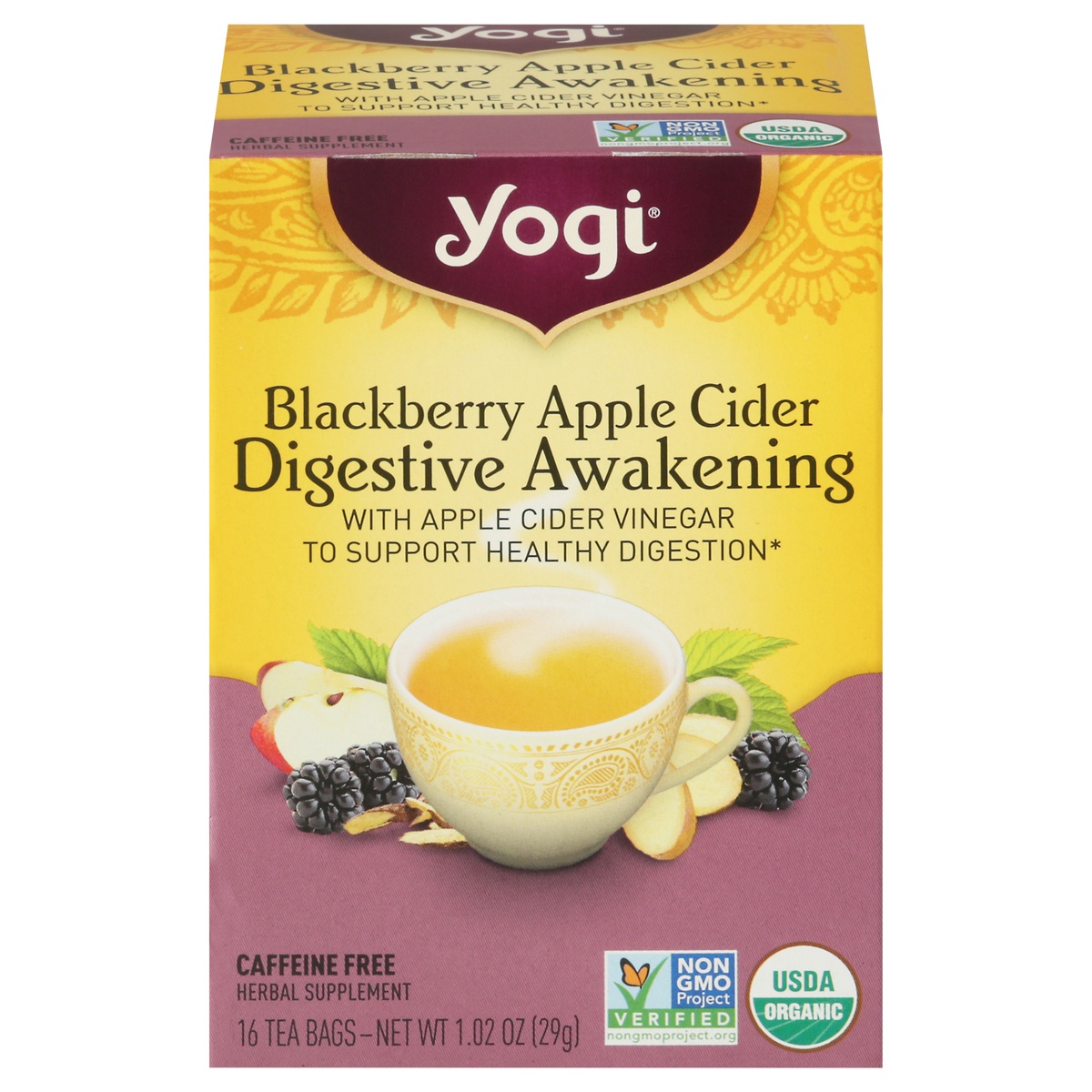 slide 1 of 4, Yogi Blackberry Apple Cider Digestive Awakening Tea Bags, 16 ct