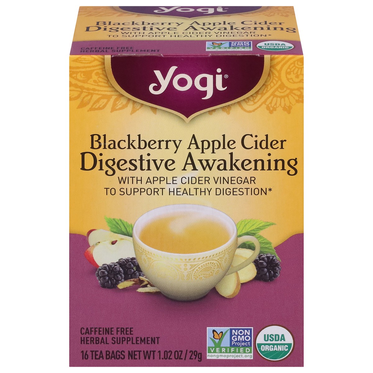 slide 1 of 9, Yogi Tea Bags Digestive Awakening Blackberry Apple Cider Herbal Supplement 16 Tea Bags - 16 ct, 16 ct