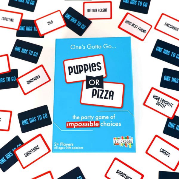 slide 6 of 25, Puppies or Pizza? The Card Game of Impossible Choices | Family Games, Adult Games, Travel Games, Camping Games | Party Games for Adults & Kids Ages 8+, 1 ct
