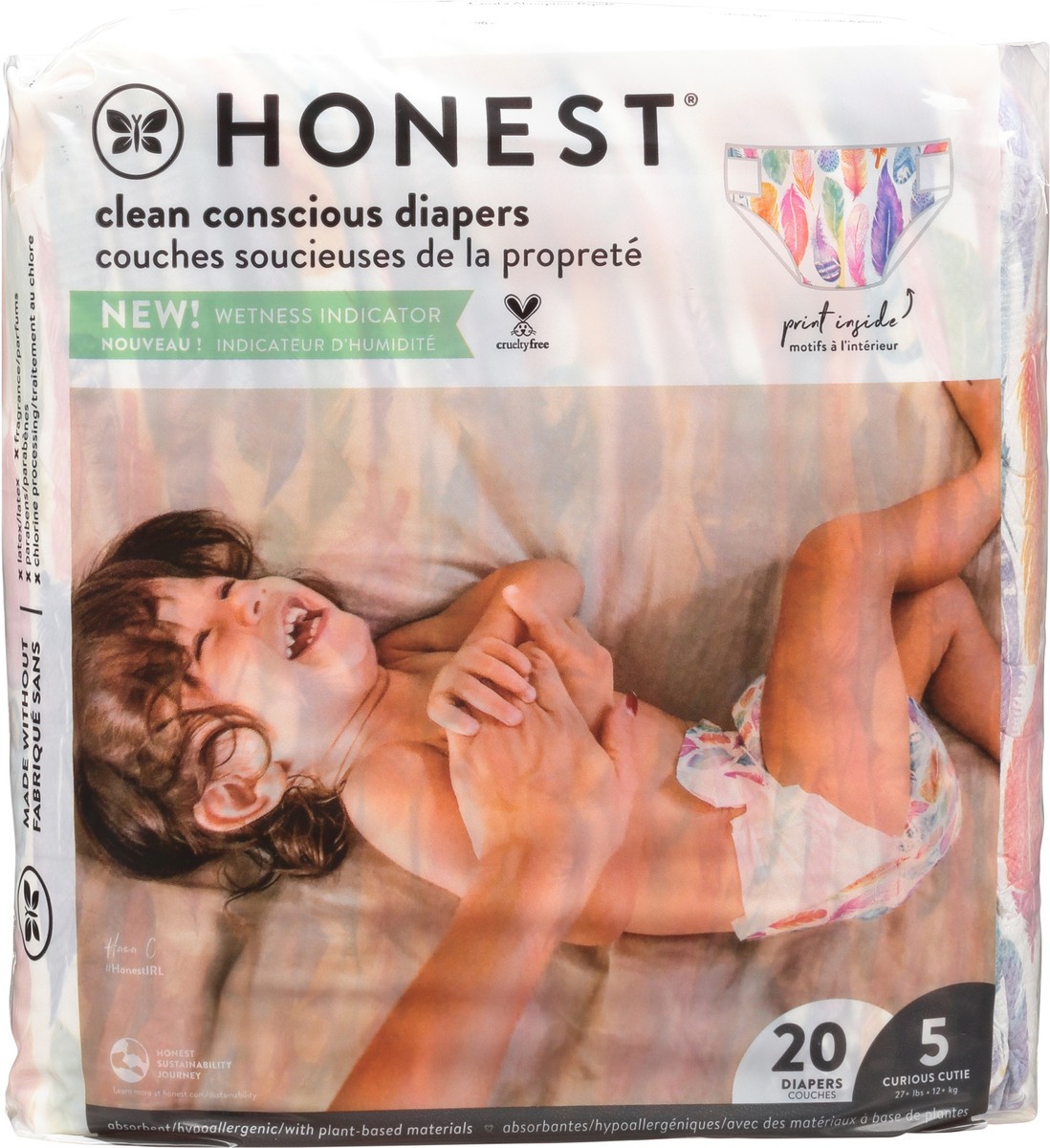 slide 1 of 6, Honest Painted Feathers Curious Cutie Size 5 (27+ lbs) Diapers 20 ea, 20 ct