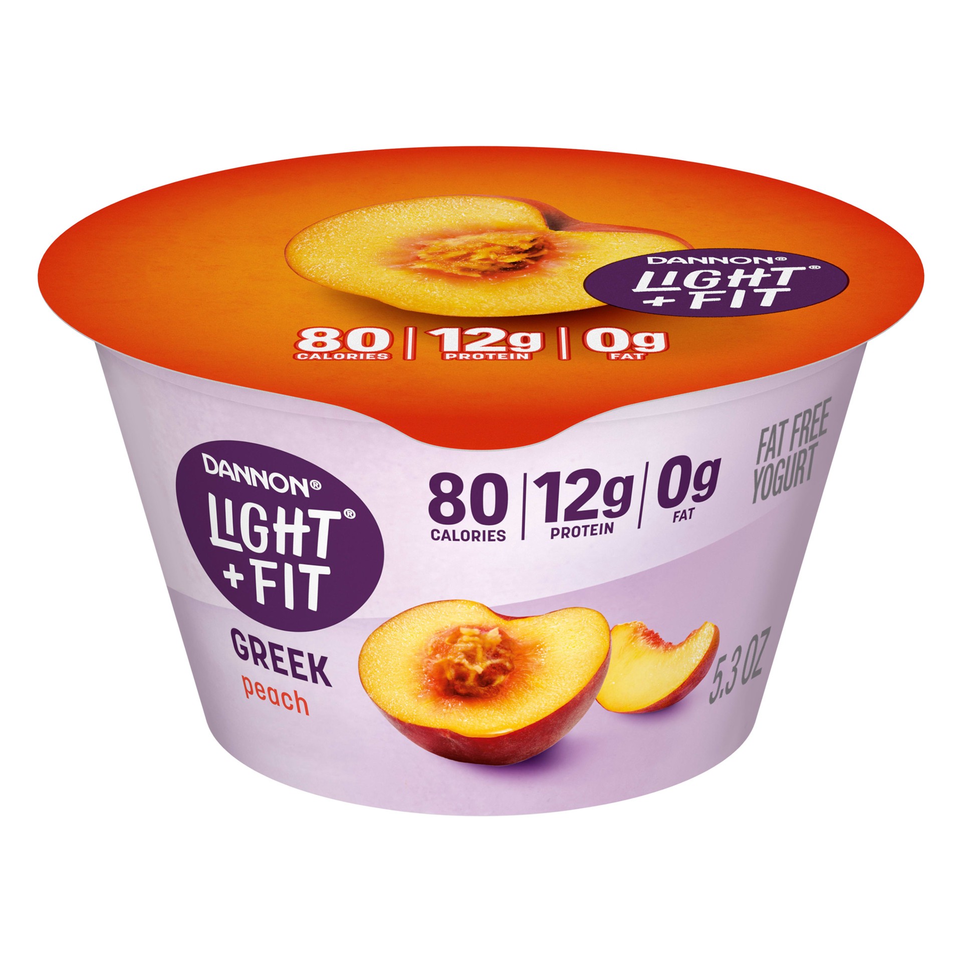 slide 1 of 5, Light + Fit Dannon Light + Fit Greek Nonfat Yogurt, Peach, Gluten-Free, 5.3 oz., 5.3 oz