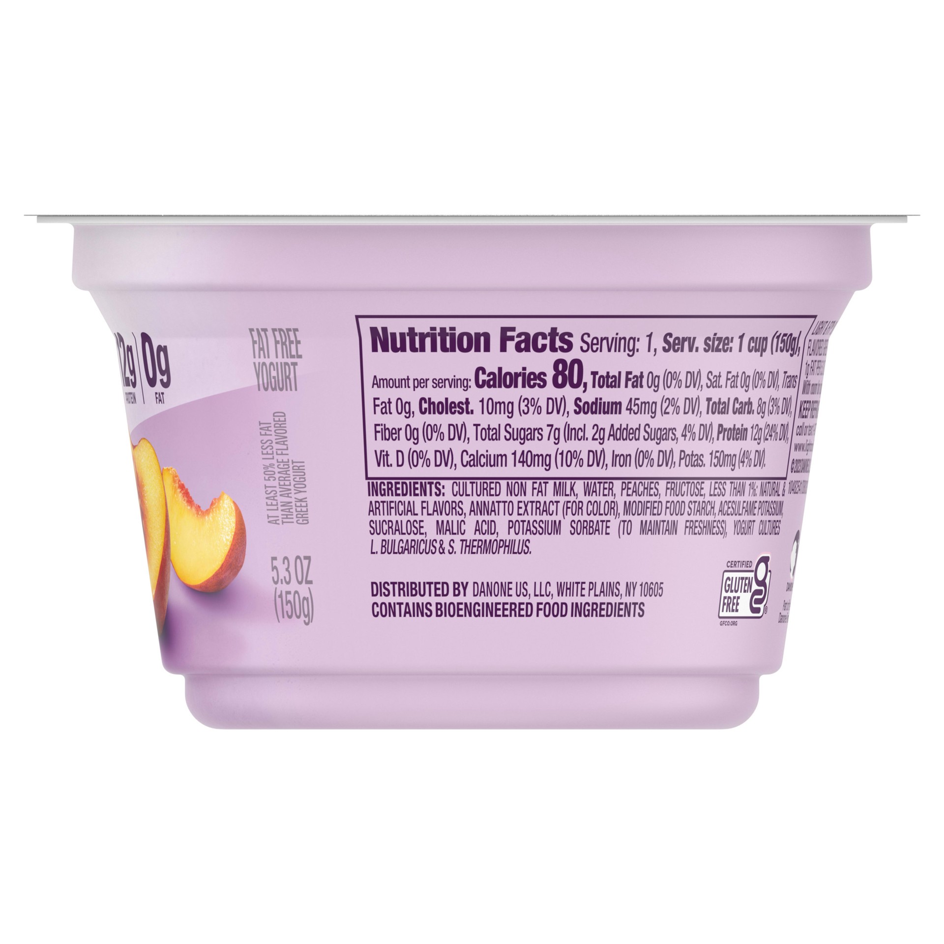 slide 2 of 5, Light + Fit Dannon Light + Fit Greek Nonfat Yogurt, Peach, Gluten-Free, 5.3 oz., 5.3 oz