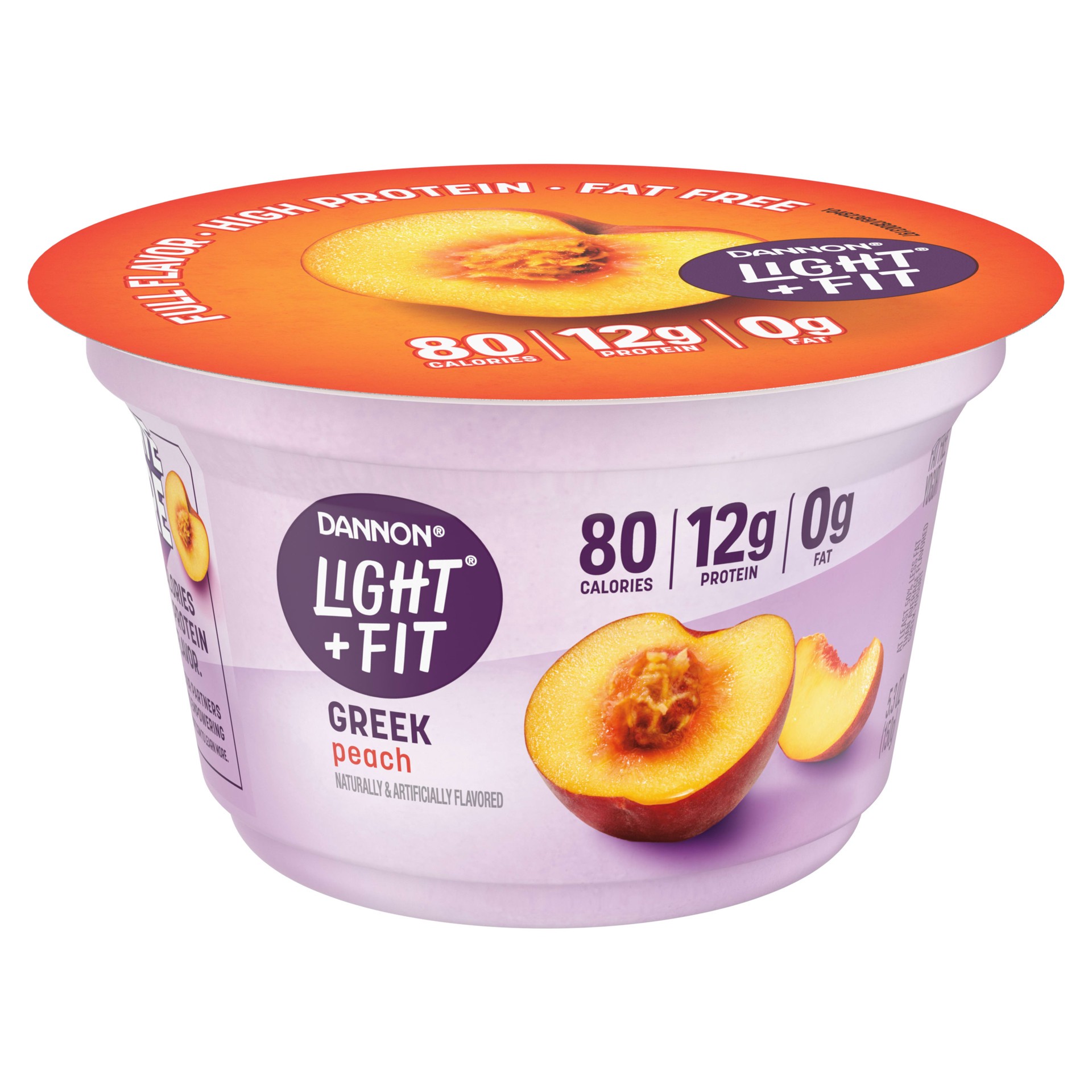 slide 5 of 5, Light + Fit Dannon Light + Fit Greek Nonfat Yogurt, Peach, Gluten-Free, 5.3 oz., 5.3 oz