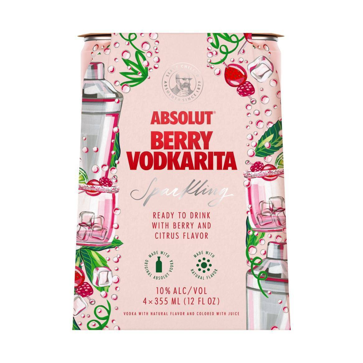 slide 1 of 2, Absolut Berry Vodkarita Sparkling Vodka Cocktail, 4 ct; 355 ml
