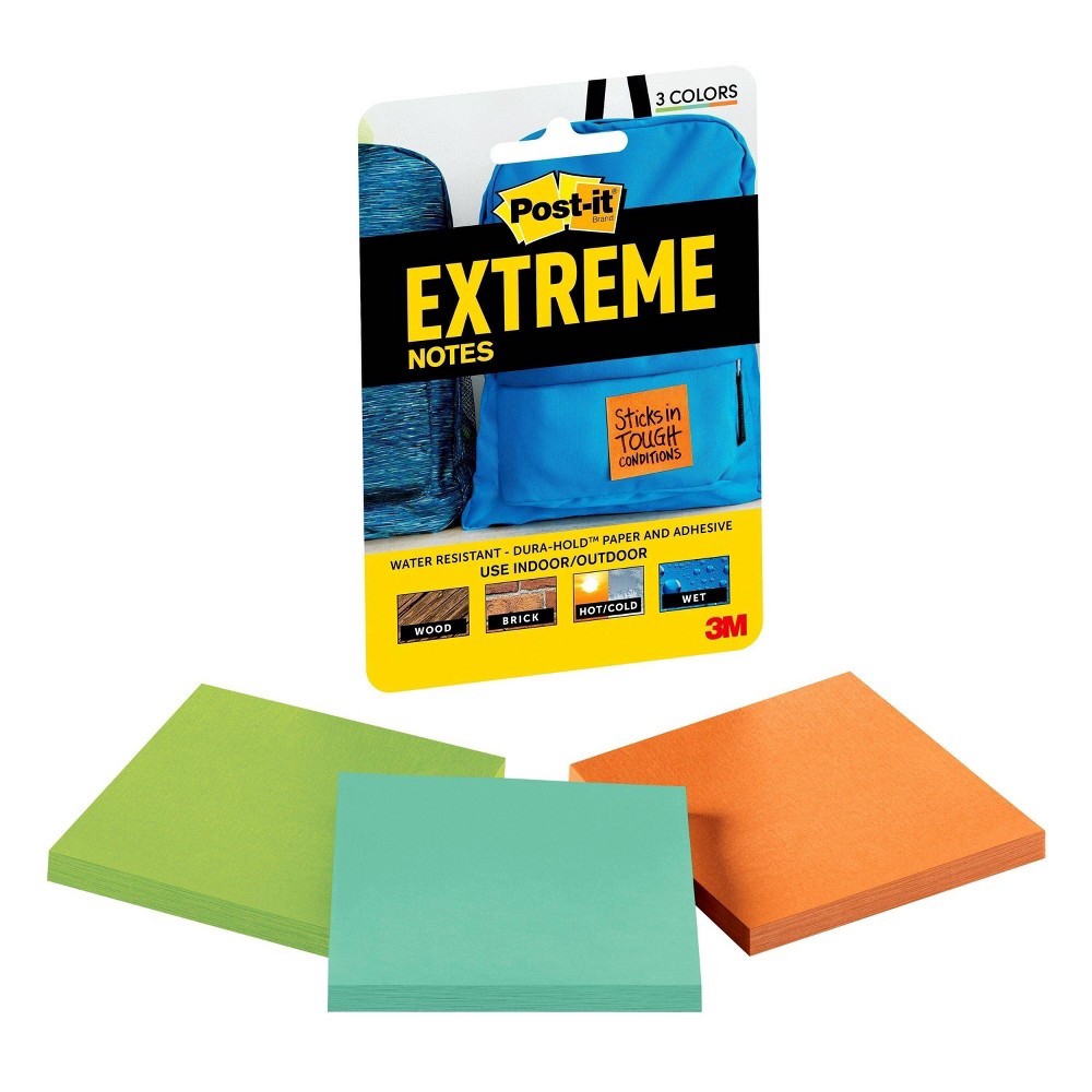 slide 2 of 10, Post-it 3pk 3"x3" Extreme Notes 45 Sheets/Pad, 135 ct