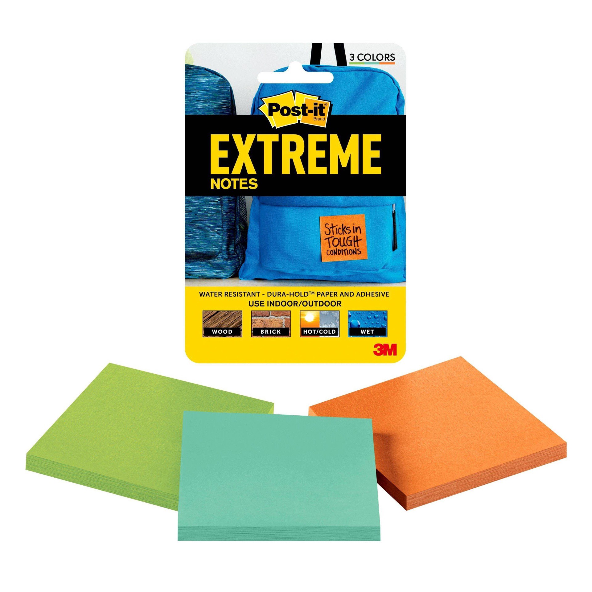 slide 1 of 10, Post-it 3pk 3"x3" Extreme Notes 45 Sheets/Pad, 135 ct