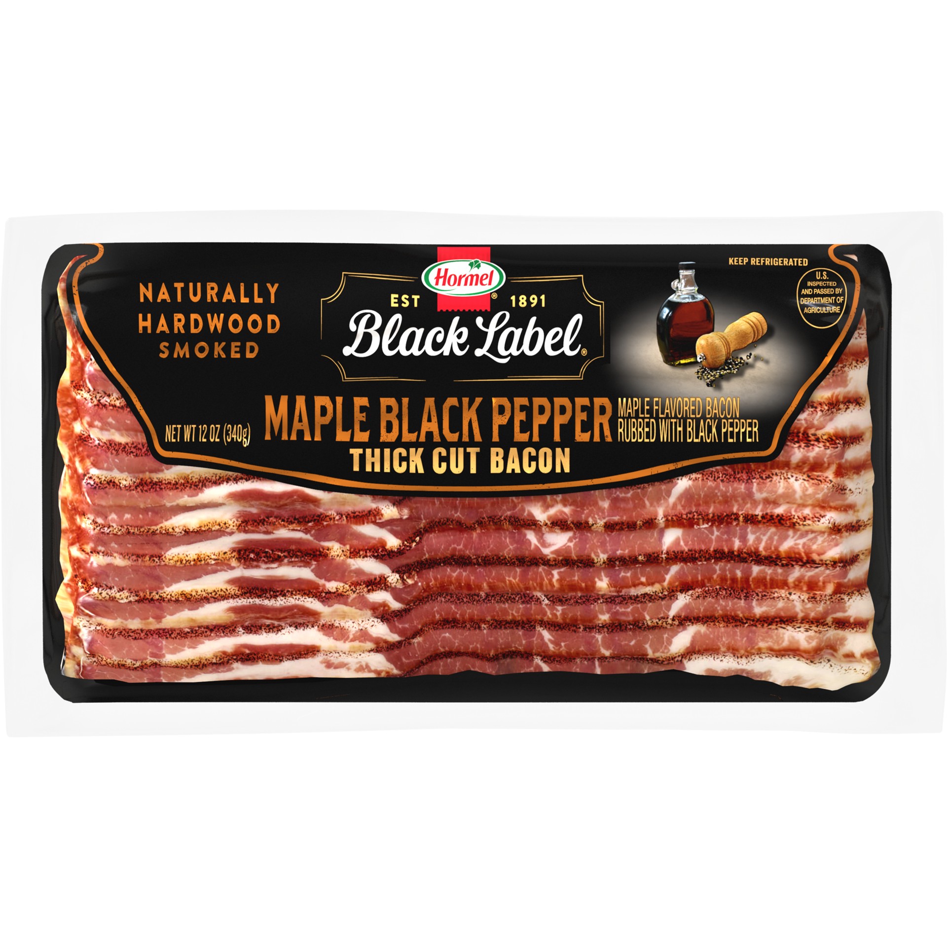 slide 1 of 6, HORMEL BLACK LABEL Maple Black Pepper Thick Cut Bacon, 12 oz