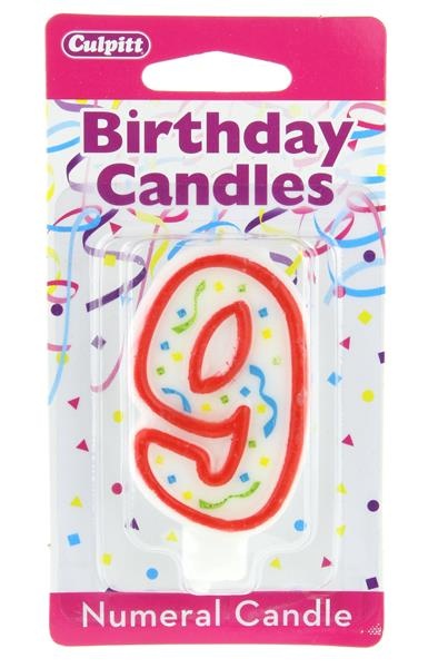 slide 1 of 1, Culpitt Red Numeral 9 Birthday Candle, 1 ct