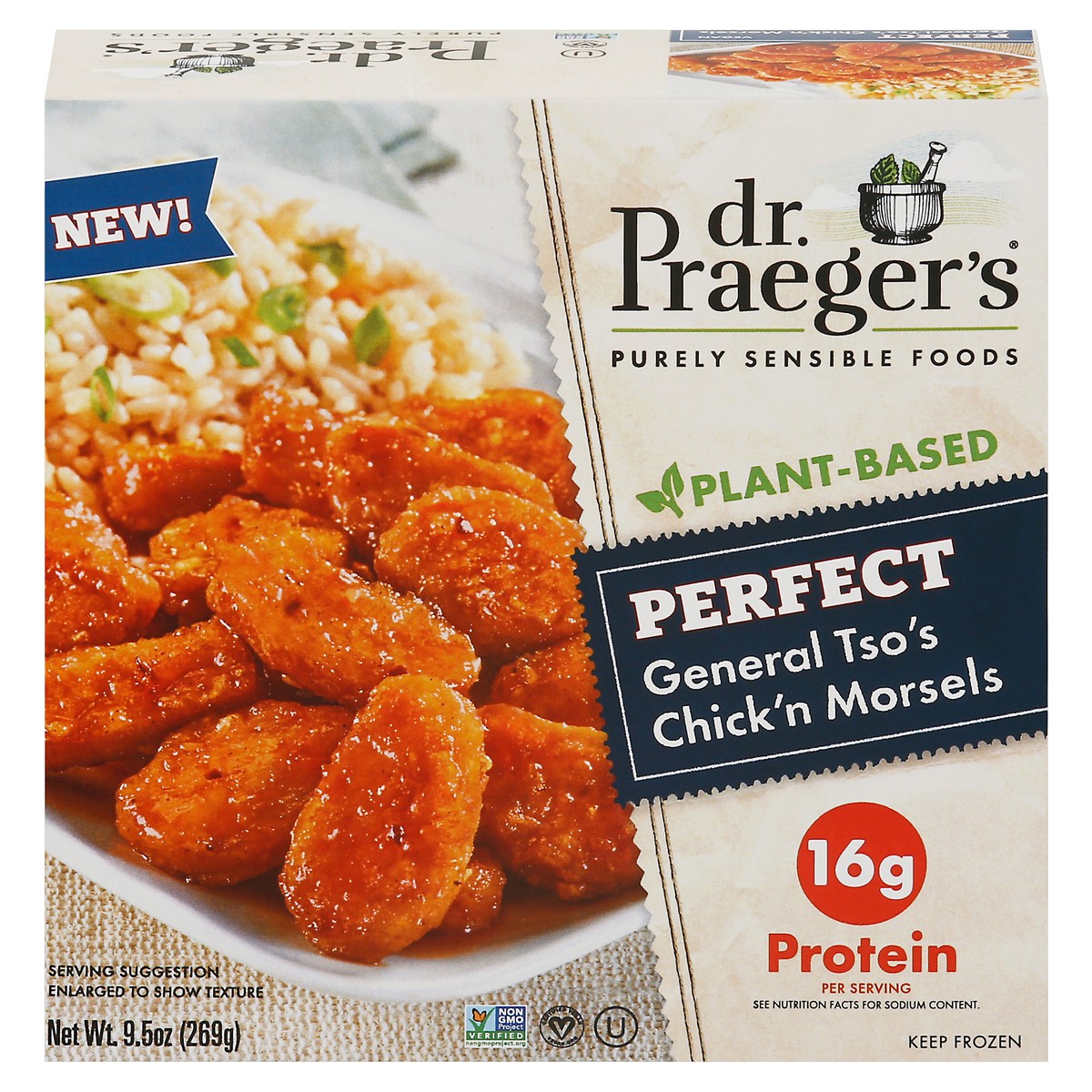 slide 1 of 9, Dr. Praeger's General Tso's Chick'N Morsels, 9.5 oz