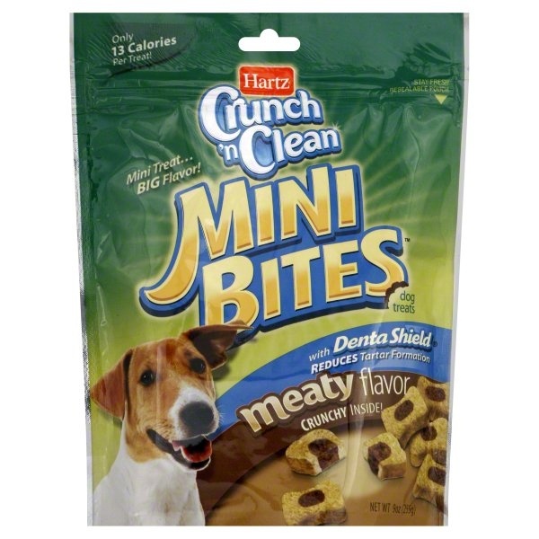 slide 1 of 4, Hartz Dog Treats, Mini Bites, Meaty Flavor, 9 oz