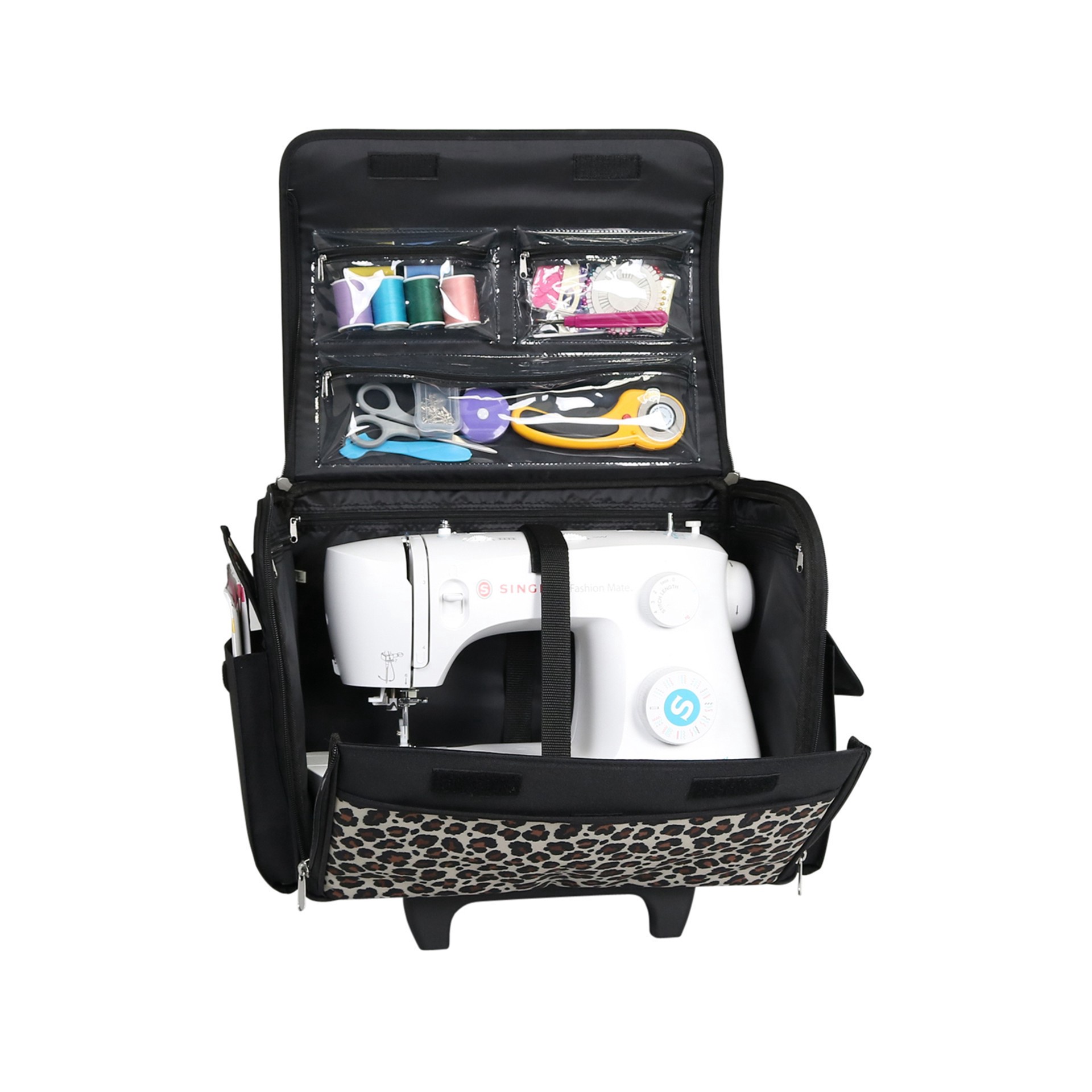 slide 5 of 6, Everything Mary Leopard Sewing Machine Tote, 5 in x 8 in x 11 in