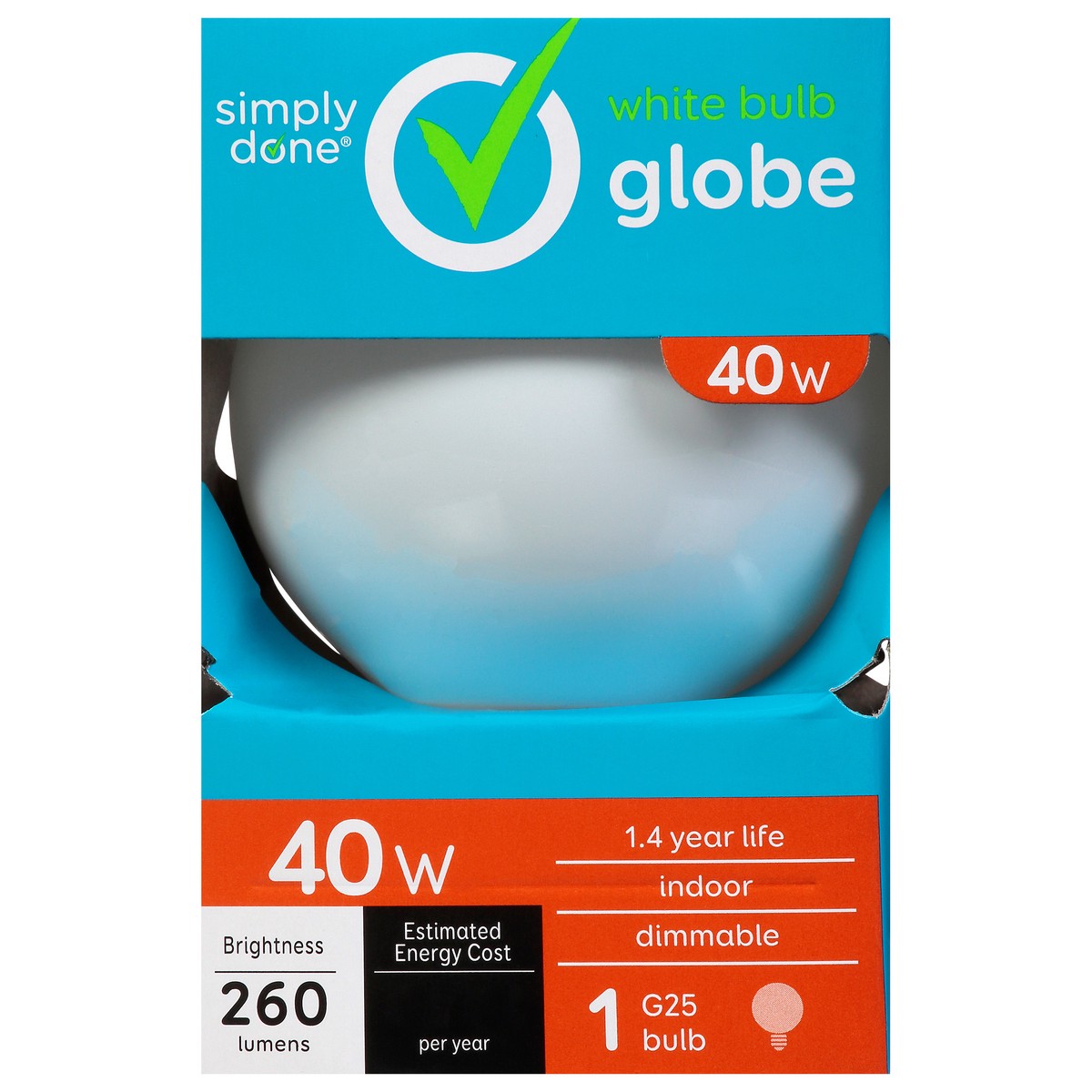 slide 6 of 14, Simply Done 40 Watts White Bulb Globe Light Bulb 1 ea, 1 ct