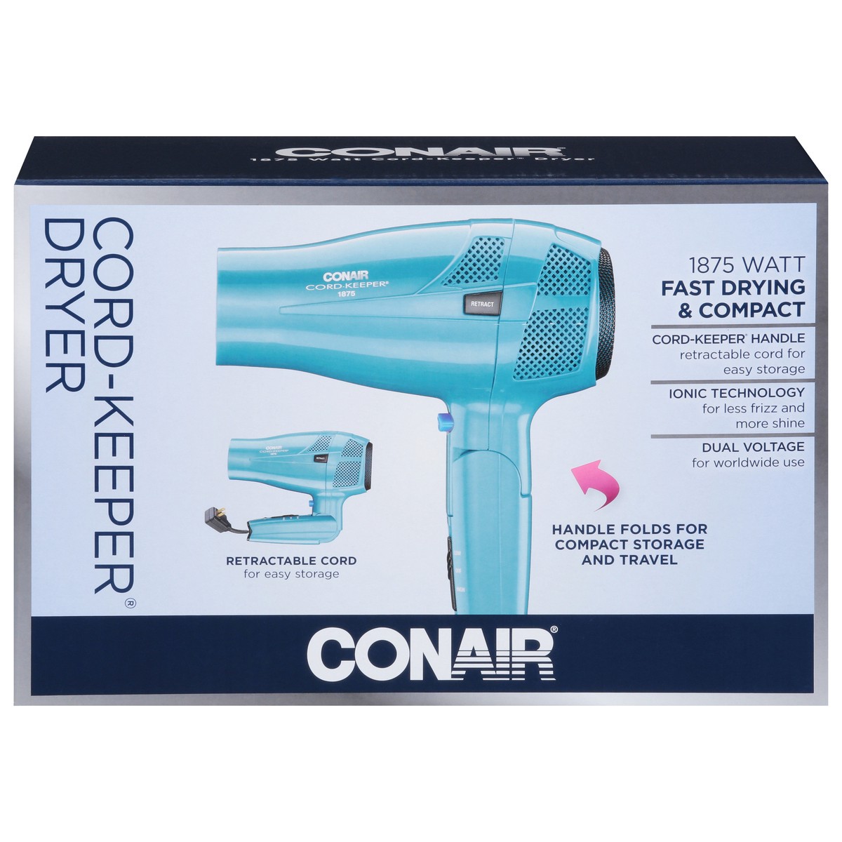 slide 1 of 9, Conair 1875 Watt Cord-Keeper Dryer 1 ea, 1 ct