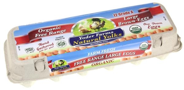 slide 1 of 1, Yoder Farms Organic Free Range Grade A Large Brown Eggs, 12 ct