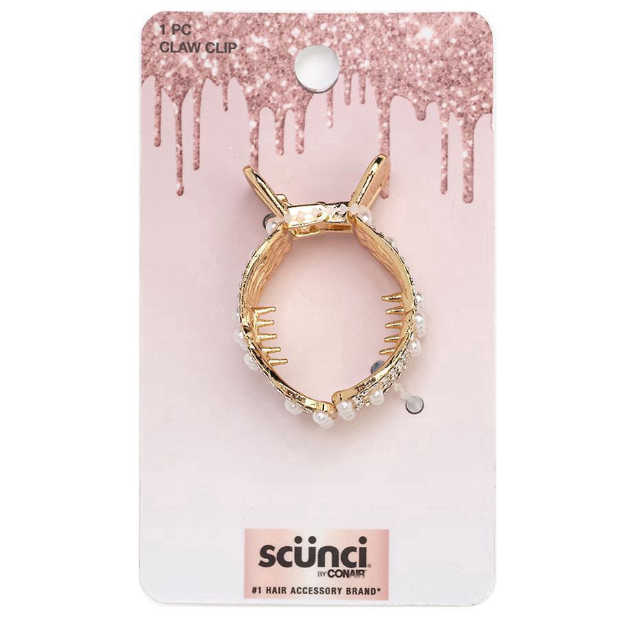 slide 1 of 2, scünci Claw Clip, Gold And Pearl, 1 ct