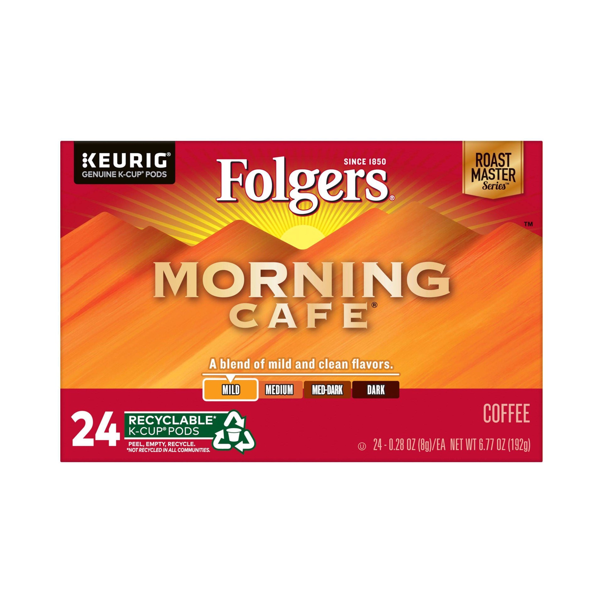 slide 1 of 7, Folgers Morning Cafe Dark Roast Coffee - Keurig K-Cup Pods, 24 ct