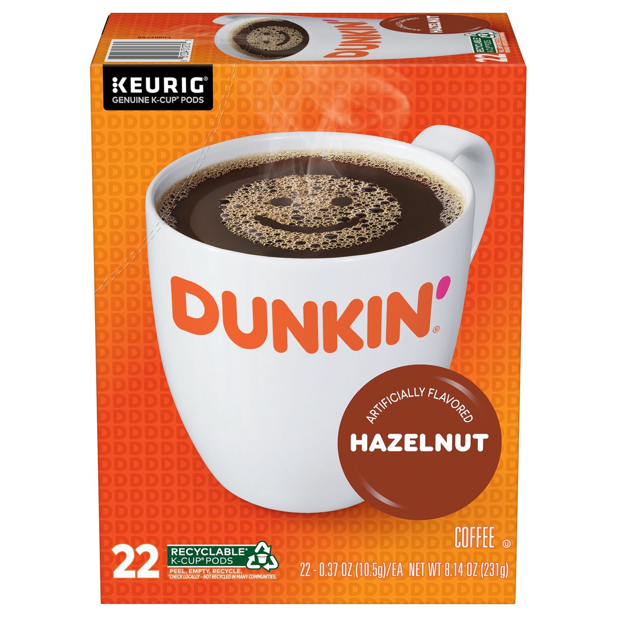 slide 1 of 16, Dunkin'' Dunkin'’ Hazelnut Artificially Flavored Coffee, Keurig K-Cup Pods, 22 Count Box, 22 ct