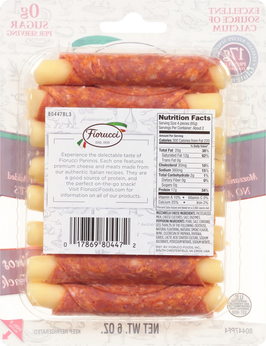 slide 2 of 13, Fiorucci Pepperoni Panino, Wrapped Mozzarella Cheese with Natural Smoke Flavor Added, 6 oz, 6 oz