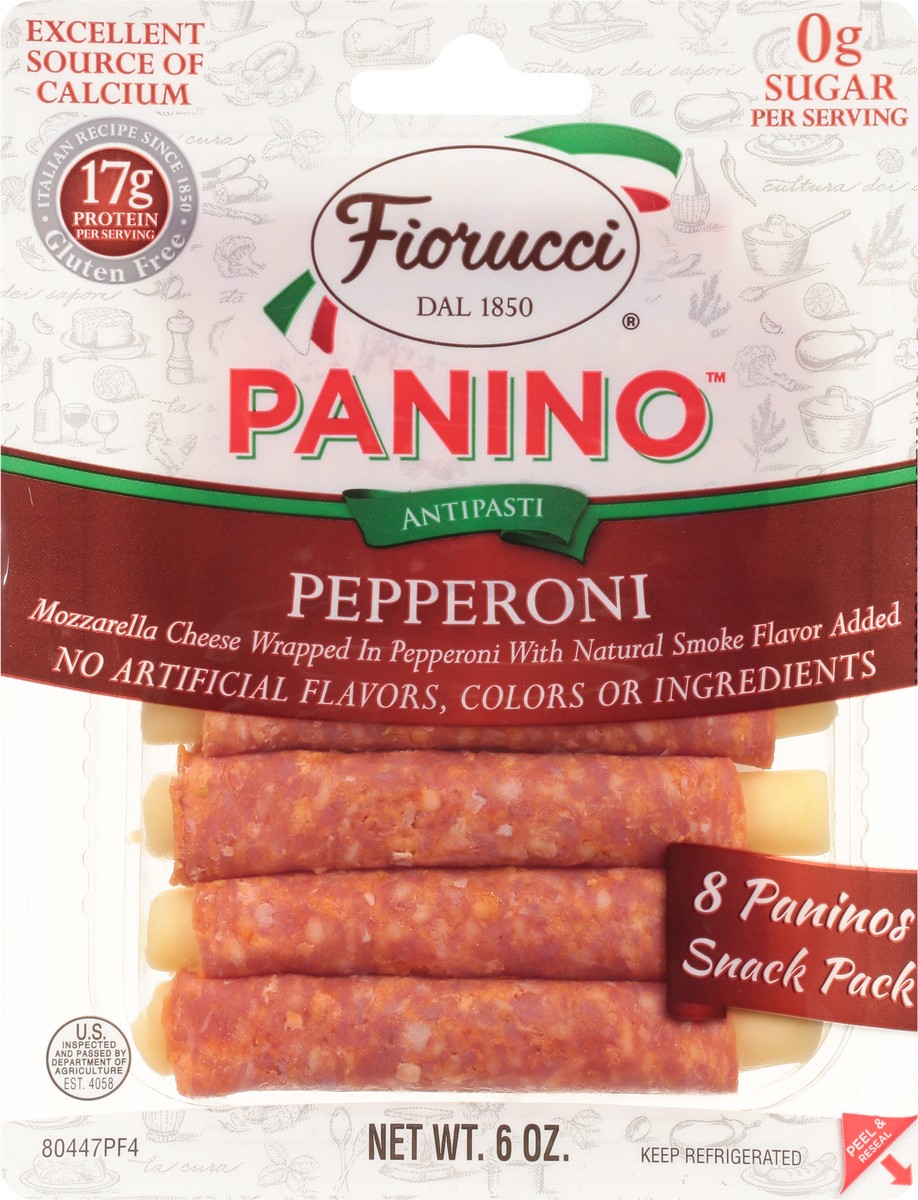 slide 13 of 13, Fiorucci Pepperoni Panino, Wrapped Mozzarella Cheese with Natural Smoke Flavor Added, 6 oz, 6 oz