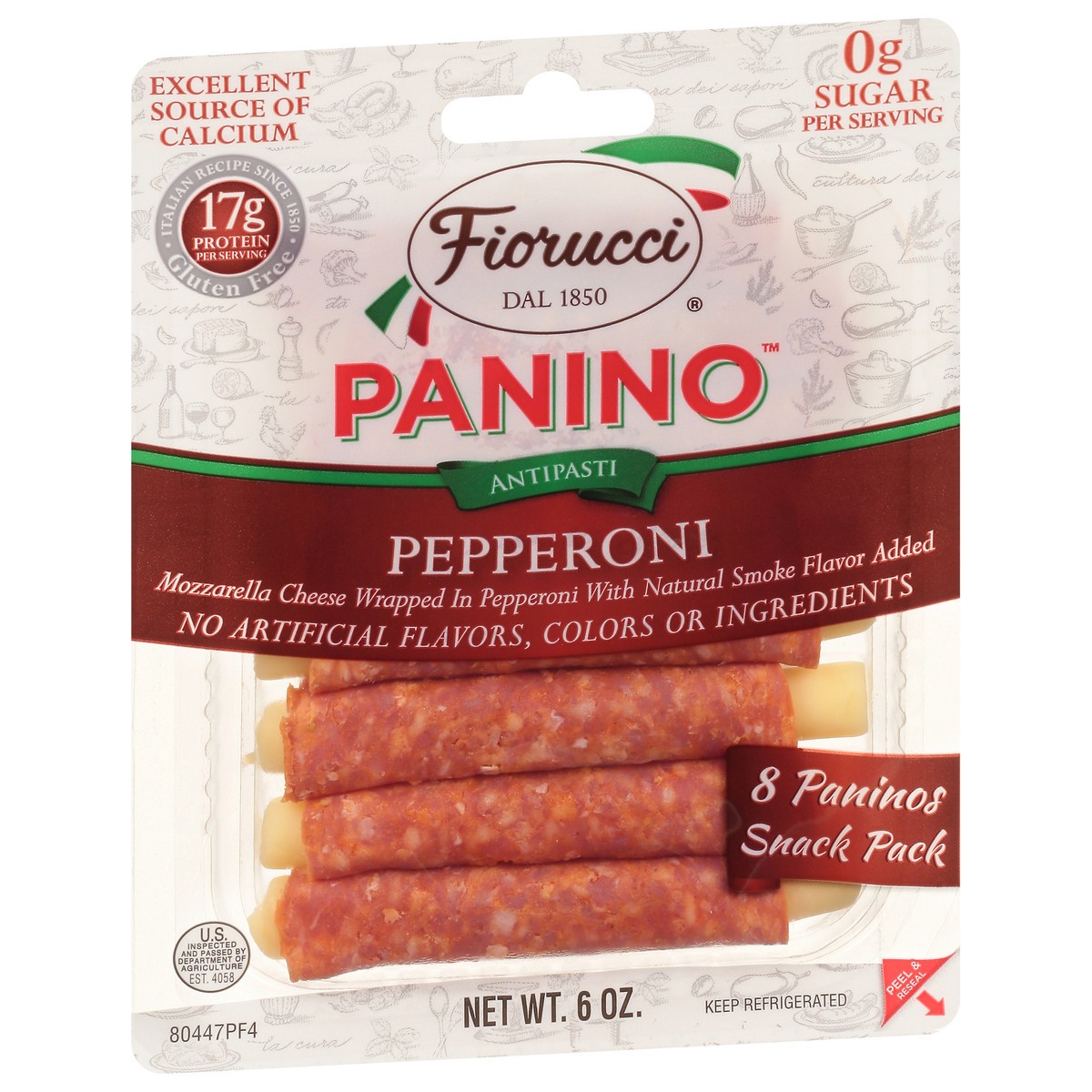 slide 4 of 13, Fiorucci Pepperoni Panino, Wrapped Mozzarella Cheese with Natural Smoke Flavor Added, 6 oz, 6 oz