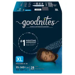 Goodnites Overnight Underwear for Boys, XL (95-140 lb.), 28 Ct