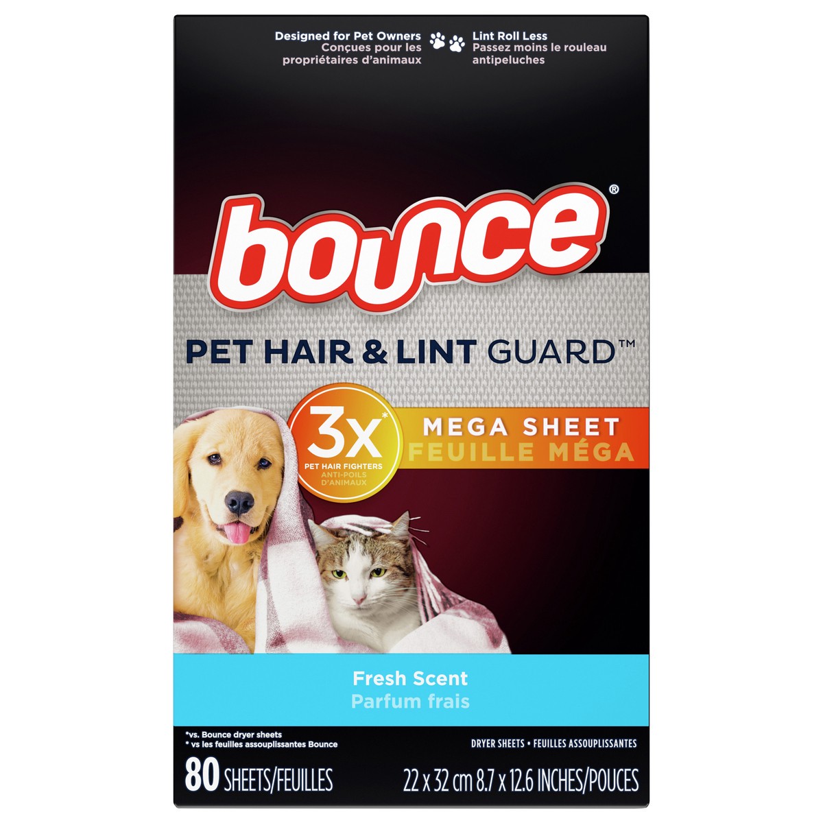 slide 1 of 4, Bounce Pet Hair Lint Guard Fresh Scent Dryer Sheets, 80 ct