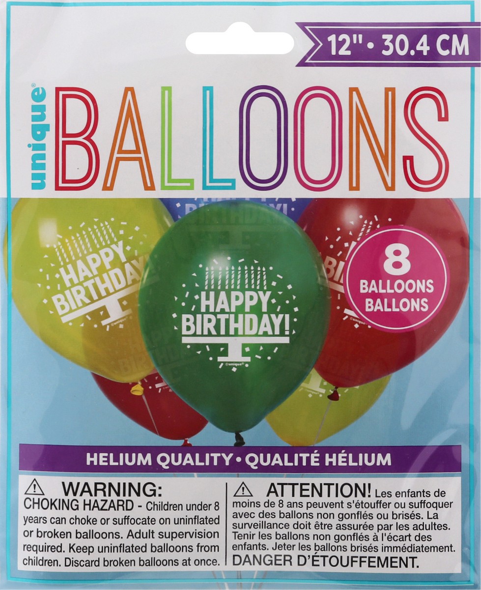 slide 1 of 11, Unique 12 Inch Happy Birthday Balloons 8 ea, 8 ct