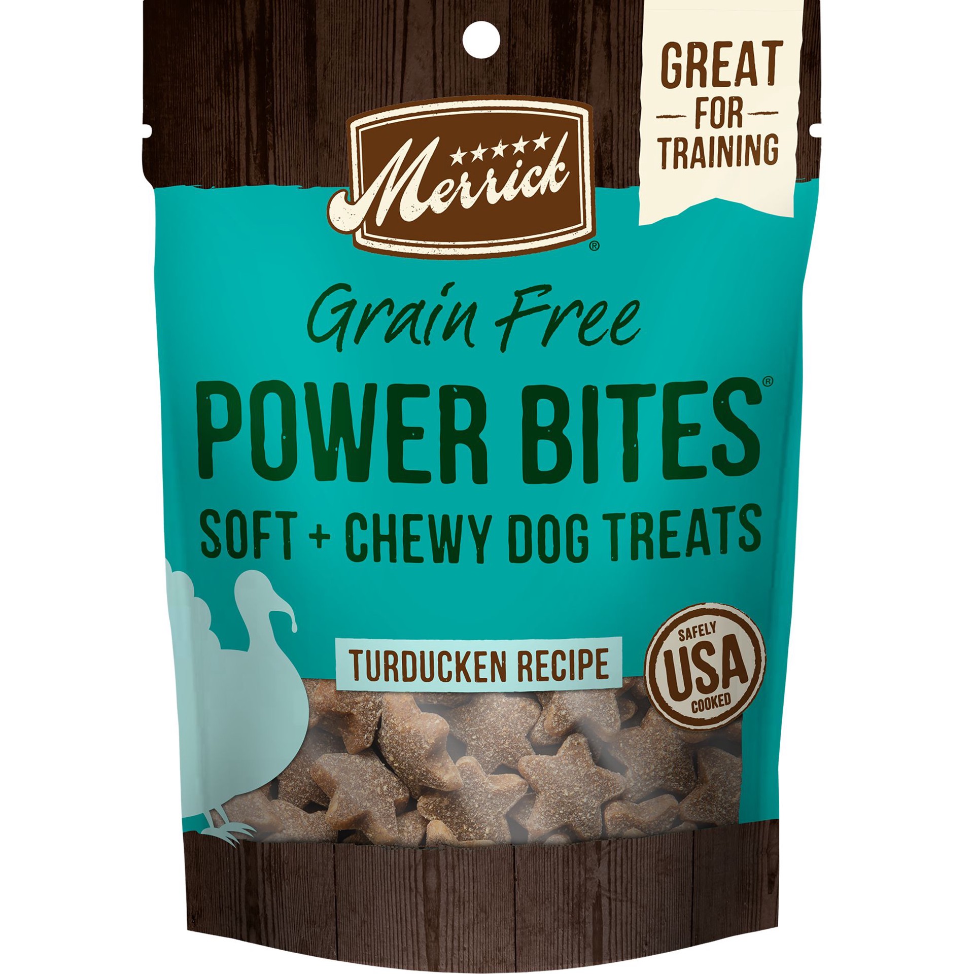 slide 1 of 1, Merrick® Power Bites® Adult Dog Treats - Turducken, Corn Free, Gluten Free, 6 oz