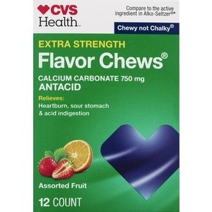 slide 1 of 1, CVS Health Extra Strength Antacid Flavor Chews Assorted Fruit, 12 ct