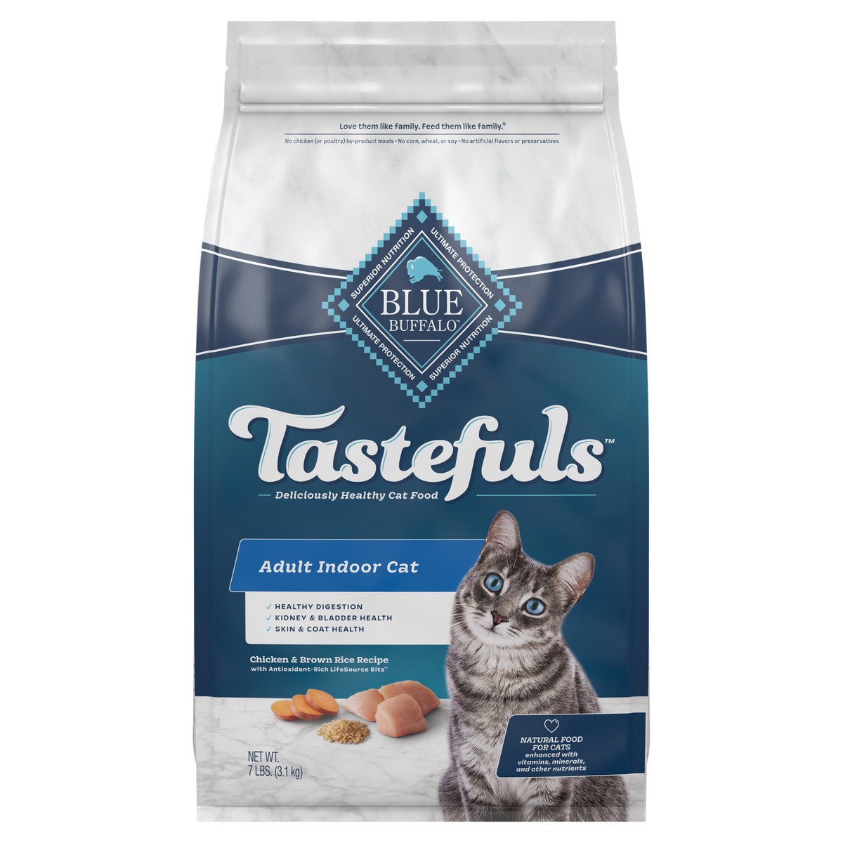 slide 1 of 6, Blue Buffalo Tastefuls Indoor Natural Adult Dry Cat Food, Chicken 7lb bag, 7 lb