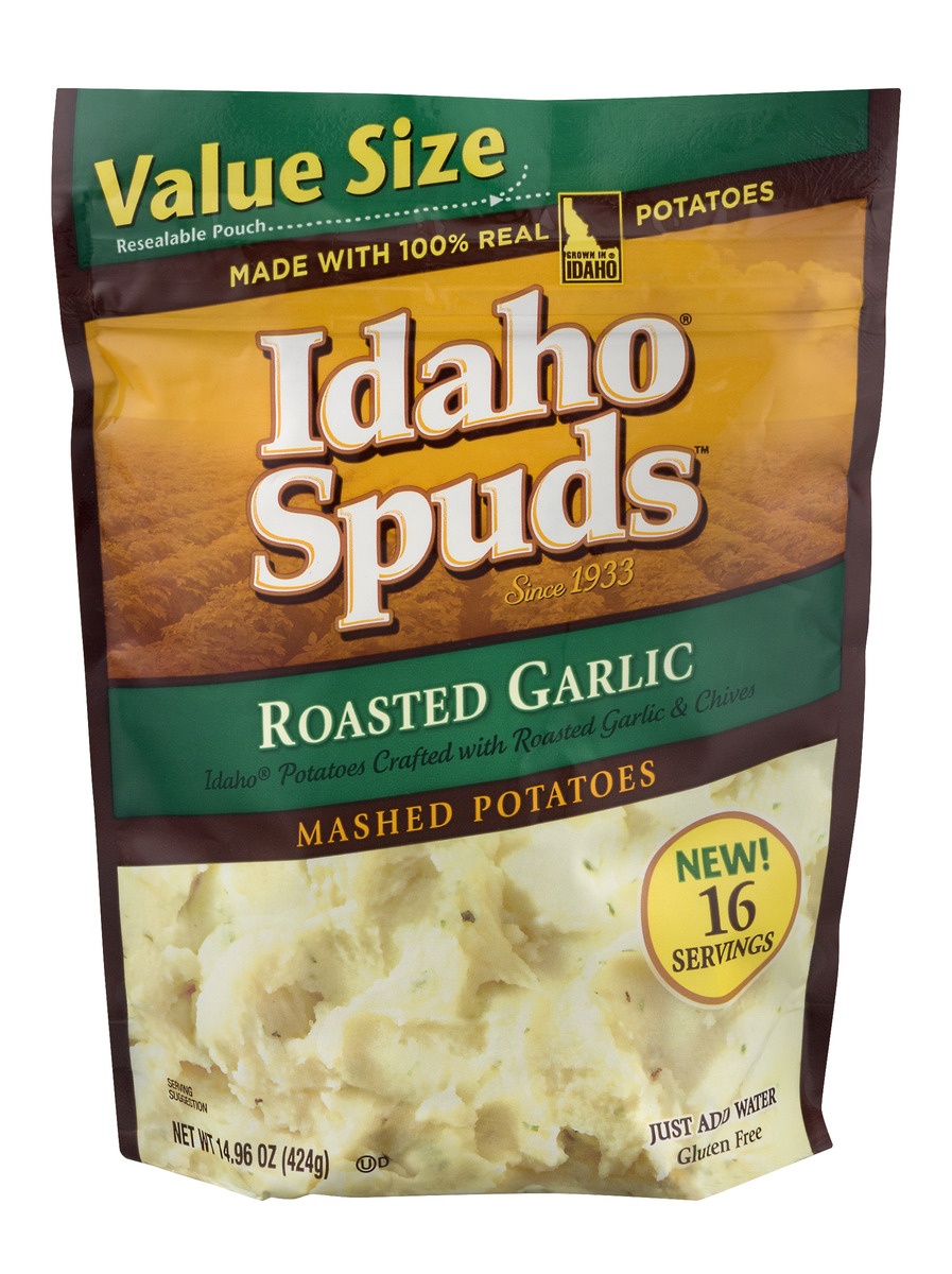 slide 1 of 1, Idaho Spuds Mashed Potatoes Roasted Garlic, 14.9 oz