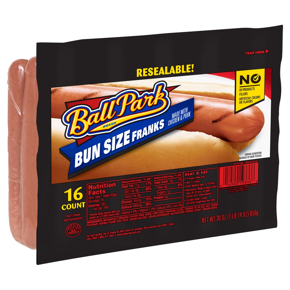 slide 2 of 3, Ball Park Bun Length Hot Dogs, Classic, 16 Count, 30 oz