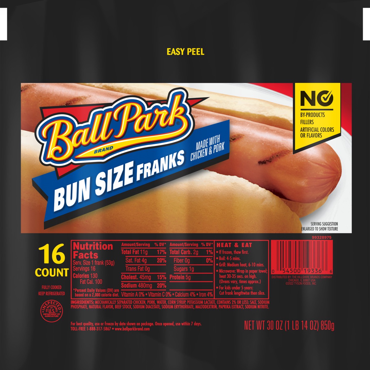 slide 3 of 3, Ball Park Bun Length Hot Dogs, Classic, 16 Count, 30 oz