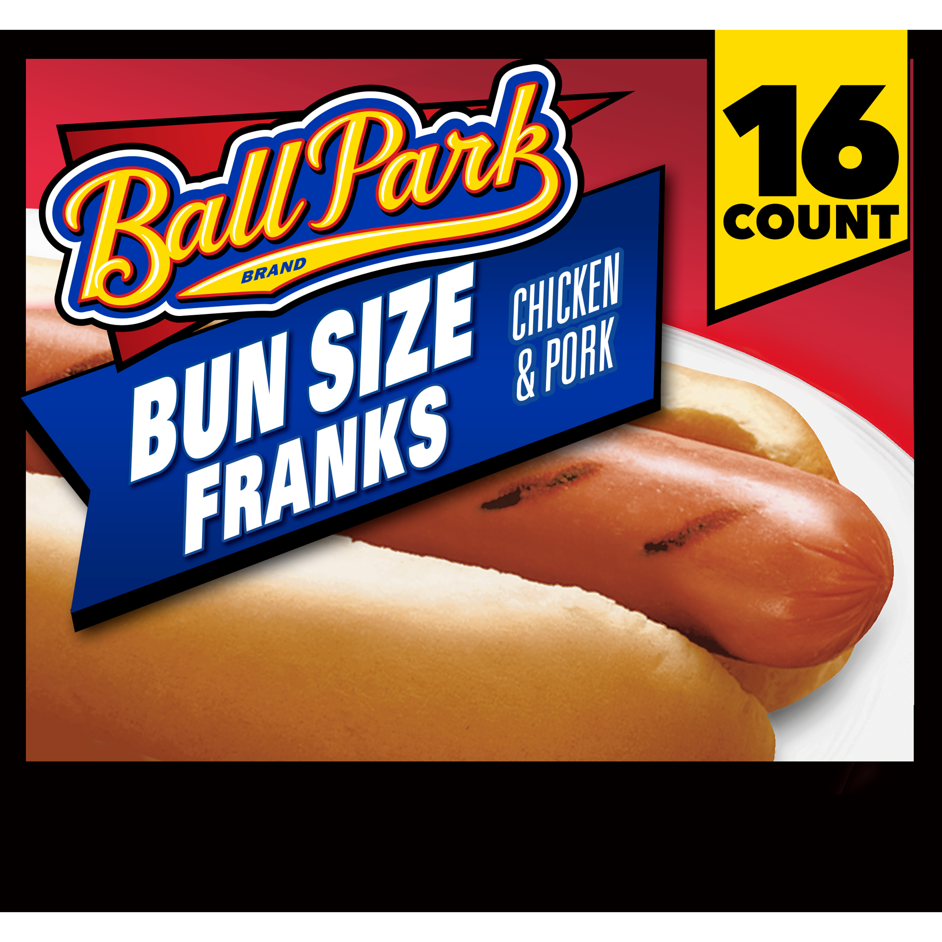 slide 1 of 3, Ball Park Bun Length Hot Dogs, Classic, 16 Count, 850.49 g