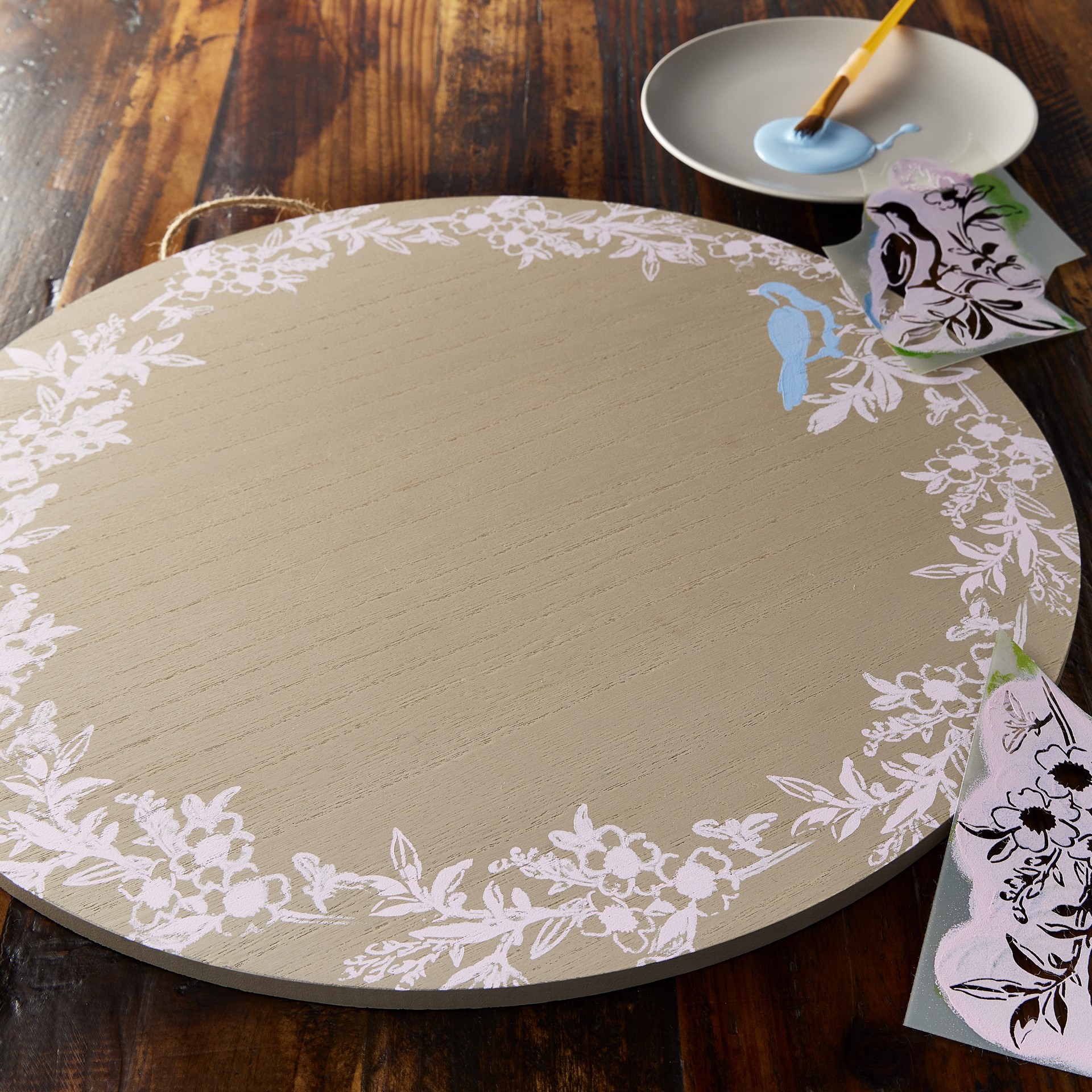 slide 4 of 4, 18" Greywashed Round Plaque By Make Market, 17.9 in