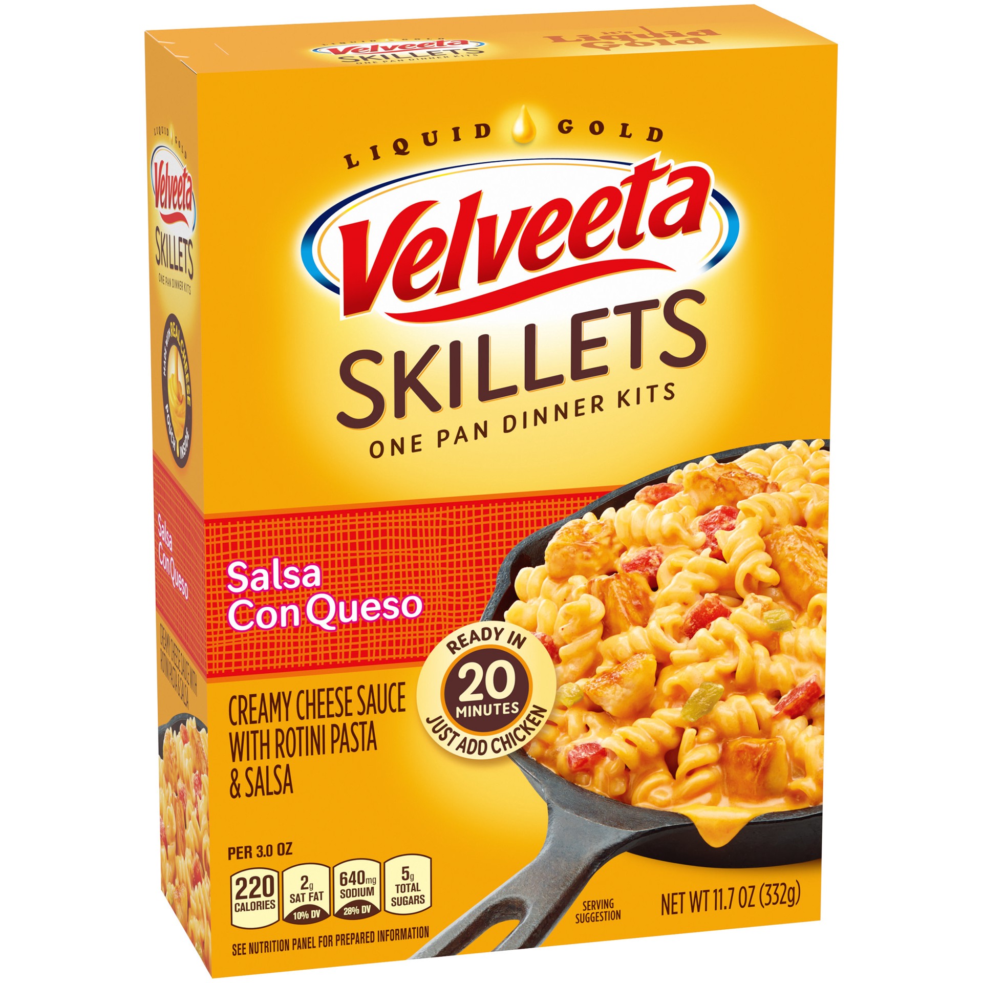 slide 5 of 10, Velveeta Skillets Salsa Con Queso One Pan Dinner Kit with Cheese Sauce, Rotini Pasta & Salsa, 11.7 oz Box, 11.7 oz