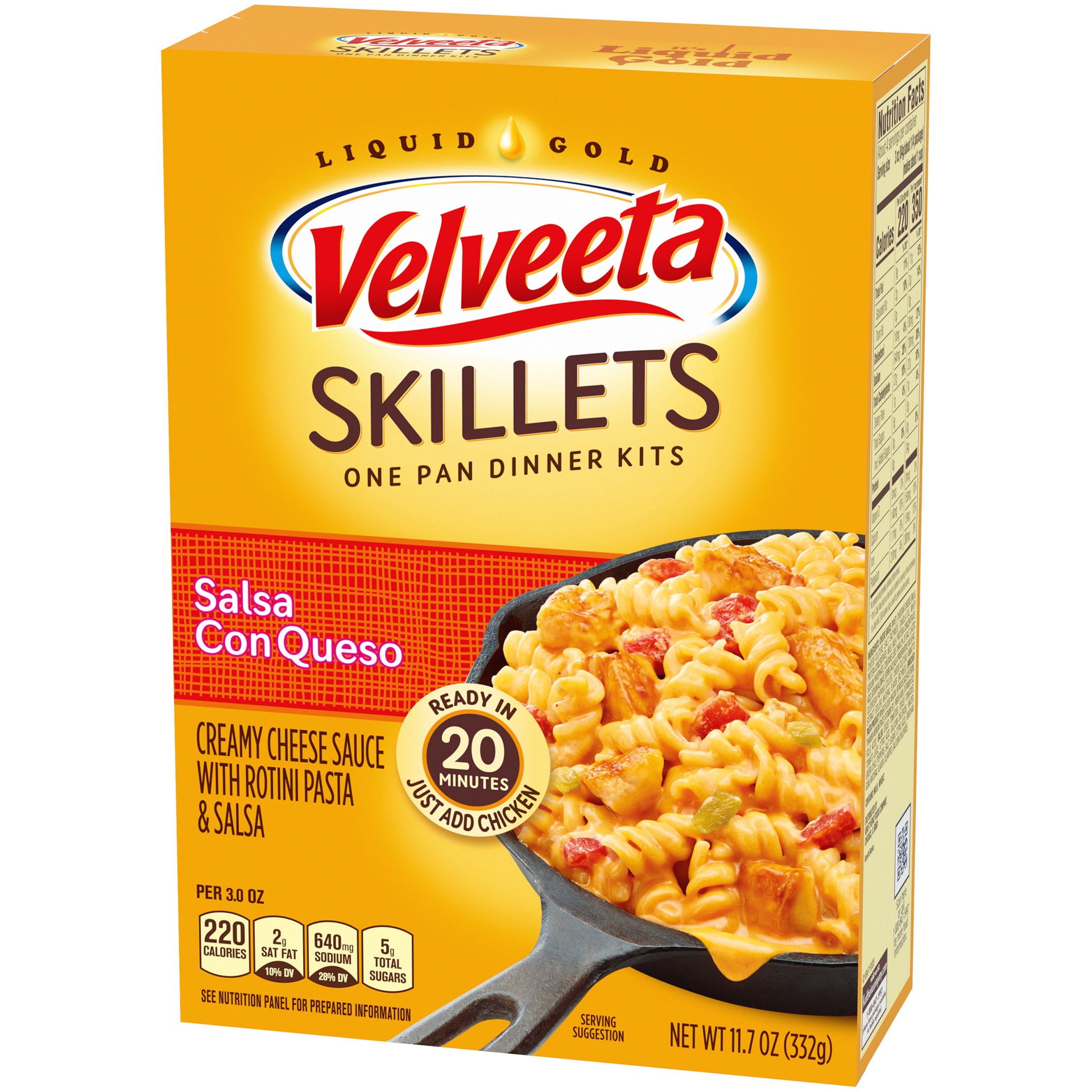 slide 3 of 10, Velveeta Skillets Salsa Con Queso One Pan Dinner Kit with Cheese Sauce, Rotini Pasta & Salsa, 11.7 oz Box, 11.7 oz