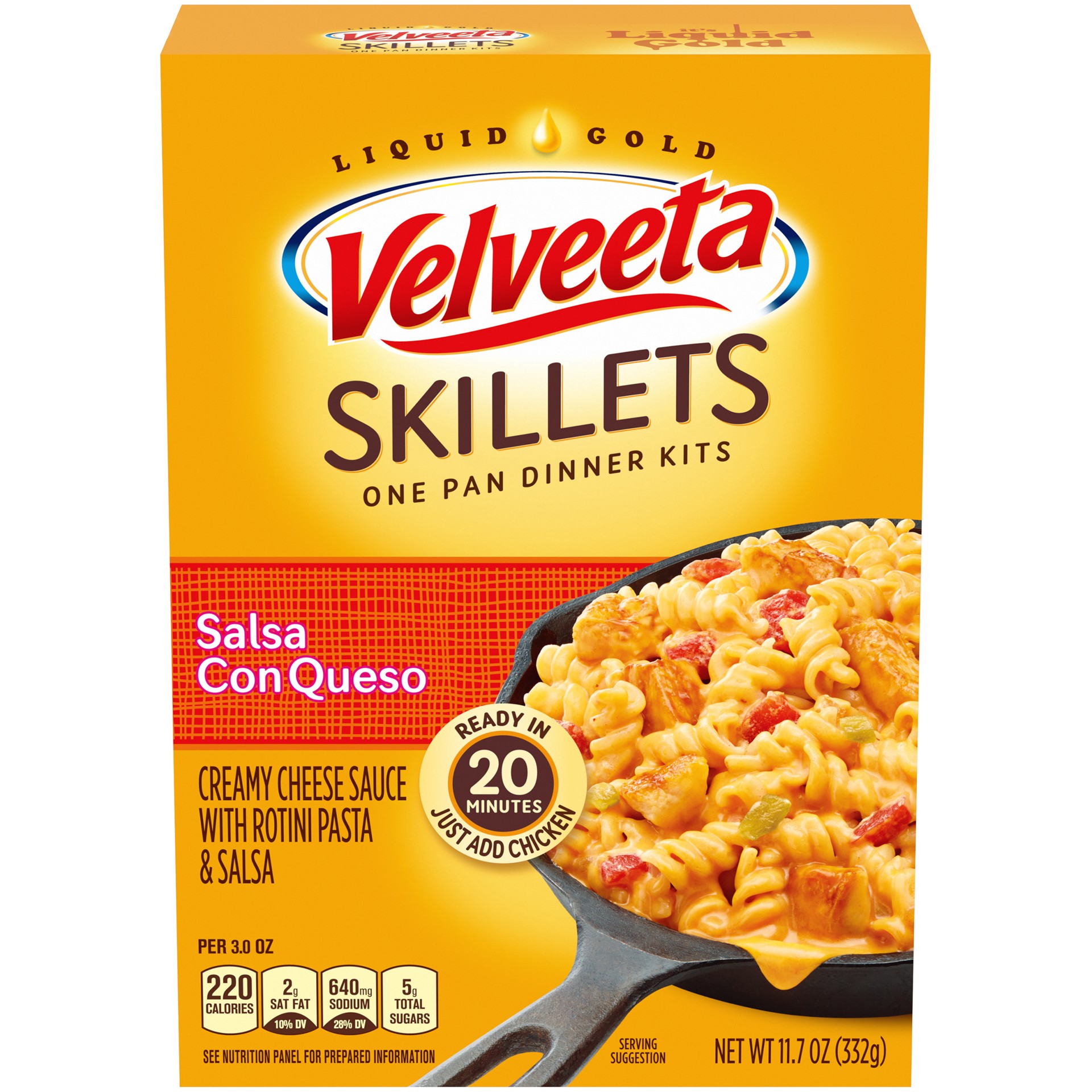 slide 1 of 10, Velveeta Skillets Salsa Con Queso One Pan Dinner Kit with Cheese Sauce, Rotini Pasta & Salsa, 11.7 oz Box, 11.7 oz